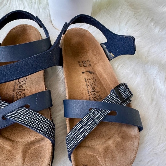 Birki's By Birkenstock Criss Cross Navy Blue Leather Buckle Strap Sandals Size 6 - Picture 3 of 13